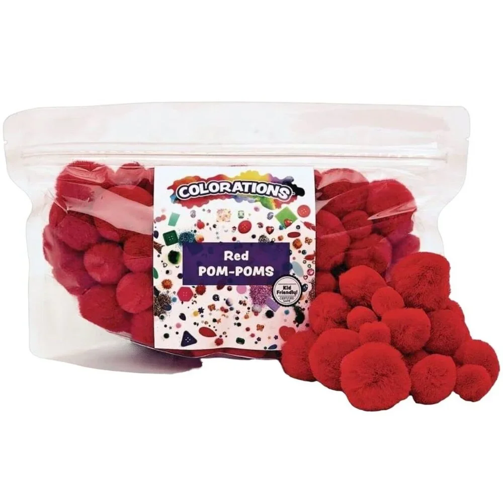 Pom Poms Red Pack of 100 Resealable Bag Crafts Collages Hobbies Sensory Learning